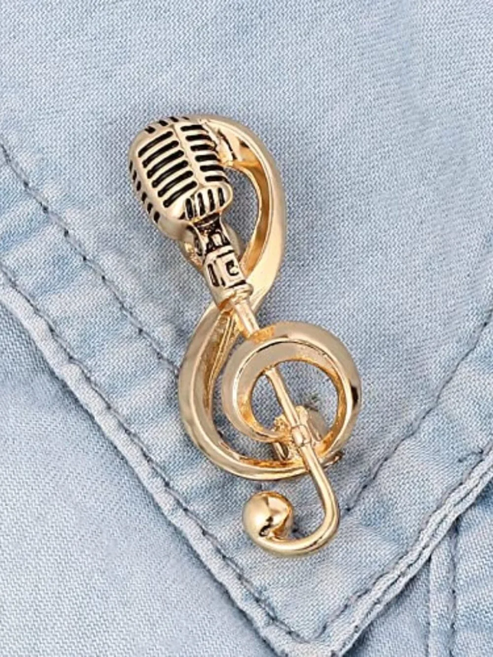 Creative Microphone Brooch Music Note Pins Alloy Bag Clothes Lapel‎ Pin Jewelry